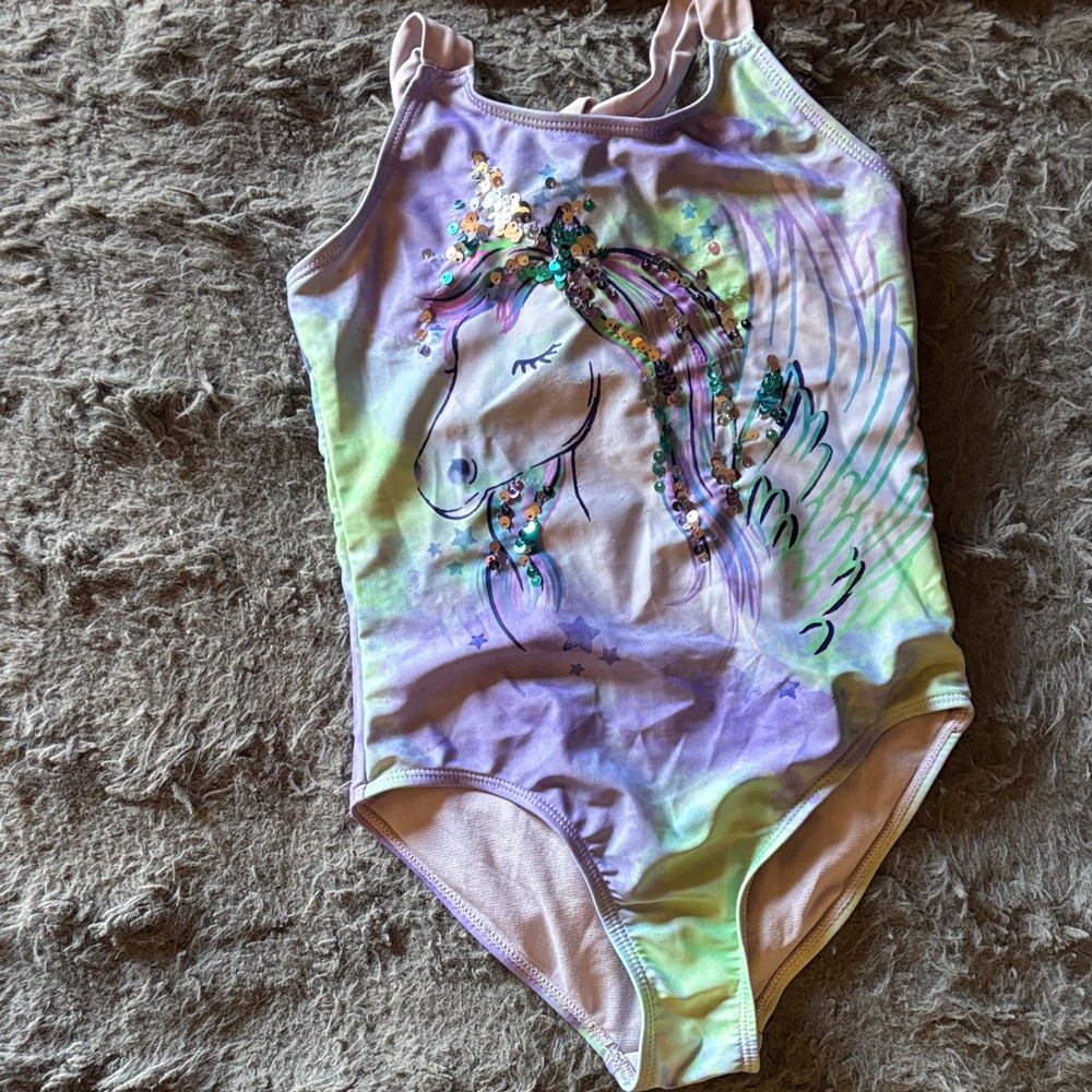 Wonder Nation Kids Swim One Piece - Purple and Green Unicorn Design